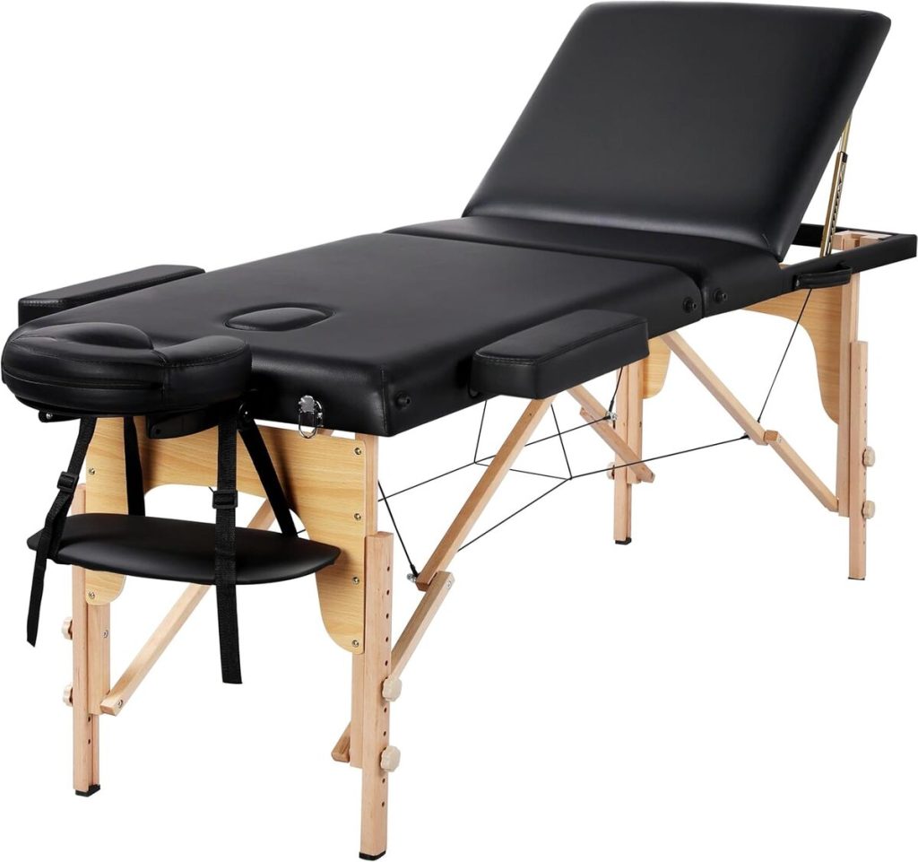 Test de la table de massage pliable Yaheetech avec pieds en bois