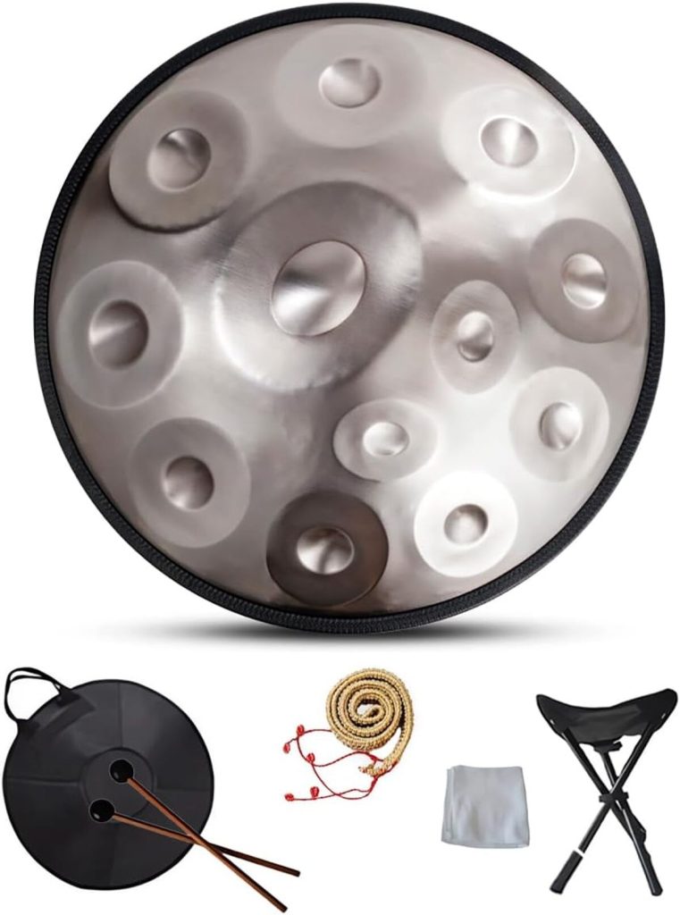 Test du handpan Drum D Minor 12 notes : l'instrument de méditation acier argenté