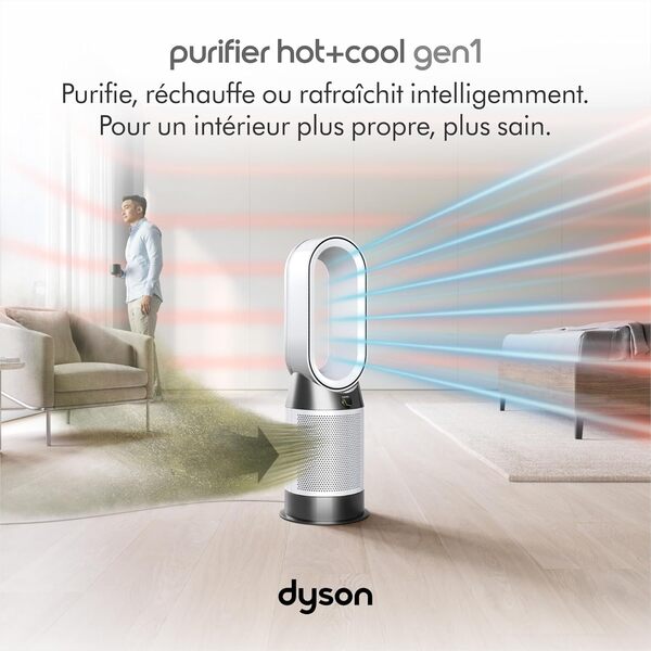 Dyson Purifier Hot+Cool Gen1 HP10 – Purificateur, chauffage et ventilateur sans pales, 27 m², filtre HEPA 360°, mode auto, capte 99,95 % particules, Argent
