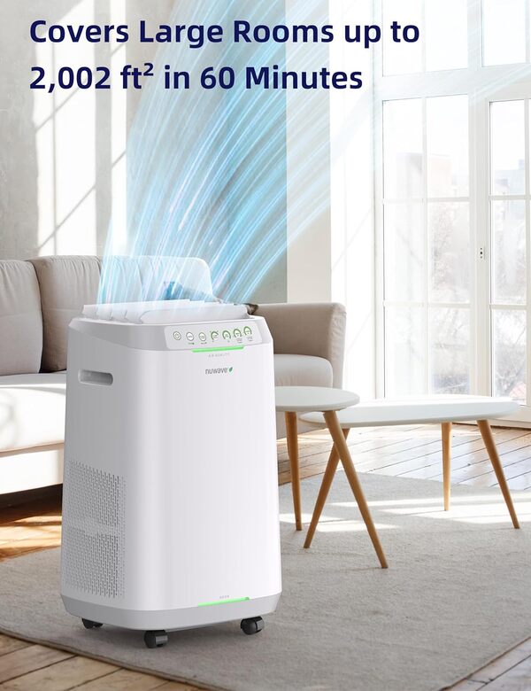 Nuwave Purificateur d'Air OxyPure ZERO Smart, Grande Surface jusqu'à 186 m², Filtration 4 Étapes, Ventilation Réglable 30°, 60°, 90°, Filtres Lavables