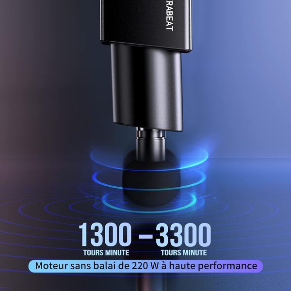 Therabeat Pistolet de Massage Electrique 220W, Masseur Electrique Musculaire pour le Corps, Appareil de Massage Dos, Tete, Hanches, Mains, Pistolet de Recuperation, Masseur dos, Massage Gun Silencieux