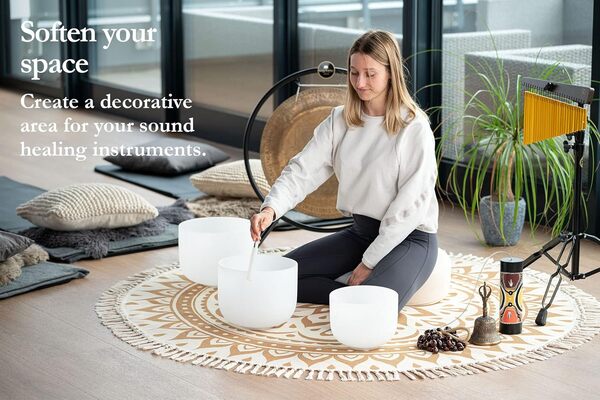 Tapis de méditation avec motif décoratif pour instruments de thérapie sonore, yoga, ASMR, 200 cm