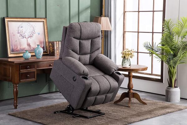 M MCombo Fauteuil TV avec Aide à la montée électrique, Fauteuil avec Aide à la montée, Fauteuil TV avec Fonction inclinable jusqu'à 140°, avec USB 7286 (Tissu, Gris)