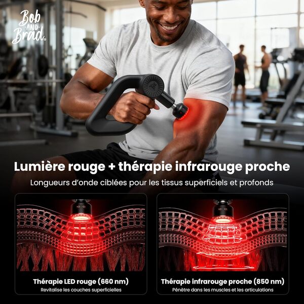 BOB AND BRAD D6 Ultra Pistolet de Massage Professionnel - Chauffage Infrarouge et Percussions 16mm pour Détente Musculaire Profonde, Masseur Musculaire Avec Écran OLED et 8 Embouts