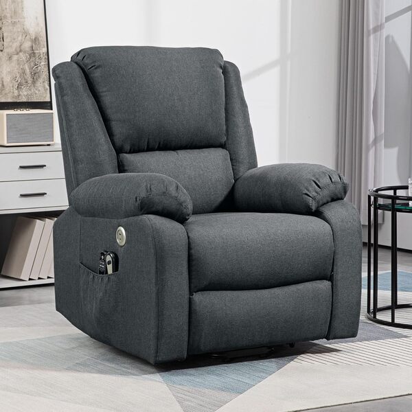 HOMCOM Fauteuil releveur électrique, Fauteuil Relax électrique, avec Fonction Massage et Chauffage, Inclinaison réglable, Ports USB, 2 télécommandes, Repose-Pied, Ressorts ensachés, Gris