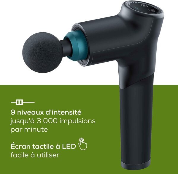 Beurer MG 185 Pistolet de massage avec 5 têtes de massages, massage des points gâchettes, relâchement des tensions, appareil de massage musculaire avec 9 niveaux d'intensité, avec accu