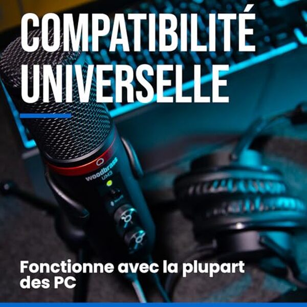 Découvrez le microphone USB-C Woodbrass UM3 : performance et qualité sonore optimales pour vos sessions de streaming et gaming.